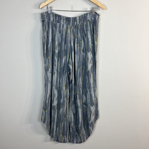Free People Pants Womens Large Gray Blue Yellow Abstract Wide Leg Boho Lounge - Picture 8 of 15